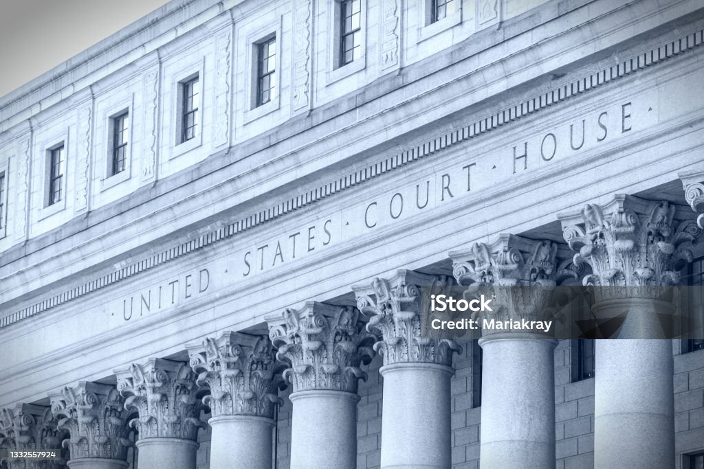 United States Court House. Courthouse facade with columns, lower Manhattan, New York USA United States Court House. Courthouse facade with columns, lower Manhattan New York USA Courthouse Stock Photo