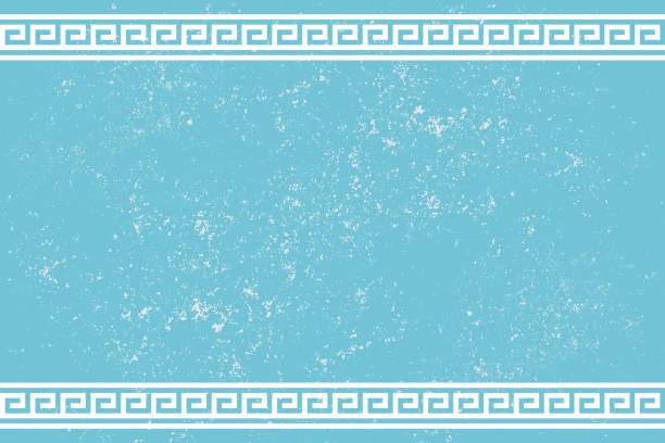 Greek style blue grunge frame for design or text Beautiful blue frame with Greek style ornament and gunge background. Copy space for design or text. Vector illustration greece stock illustrations