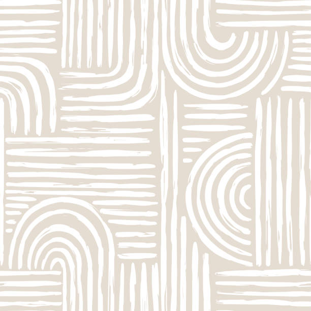 ilustrações de stock, clip art, desenhos animados e ícones de contemporary seamless pattern with abstract line in nude colors. - repeating background