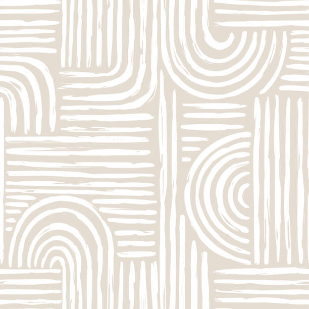 Contemporary seamless pattern with abstract line in nude colors. Aesthetic Contemporary printable seamless pattern with abstract line brush stroke shapes and line in nude colors. Pastel boho background in minimalist mid century style vector Illustration wall seamless pattern stock illustrations
