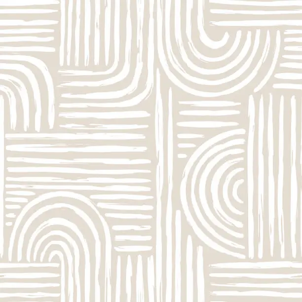 Vector illustration of Contemporary seamless pattern with abstract line in nude colors.