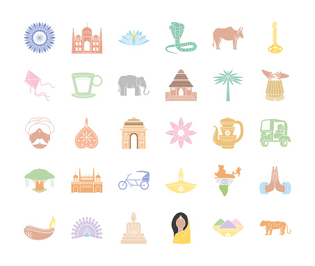 traditional india culture icons set