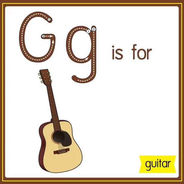 Vector illustration of Vector illustration for learning the alphabet For children with cartoon images. Letter G is for guitar.