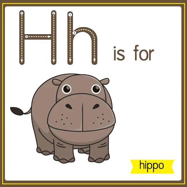 Vector illustration of Vector illustration for learning the alphabet For children with cartoon images. Letter H is for hippo.