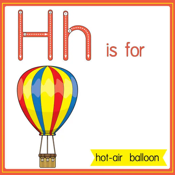 Vector illustration of Vector illustration for learning the alphabet For children with cartoon images. Letter H is for hot-air balloon.