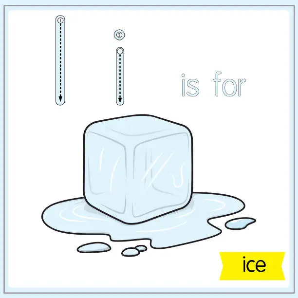 Vector illustration of Vector illustration for learning the alphabet For children with cartoon images. Letter I is for ice.