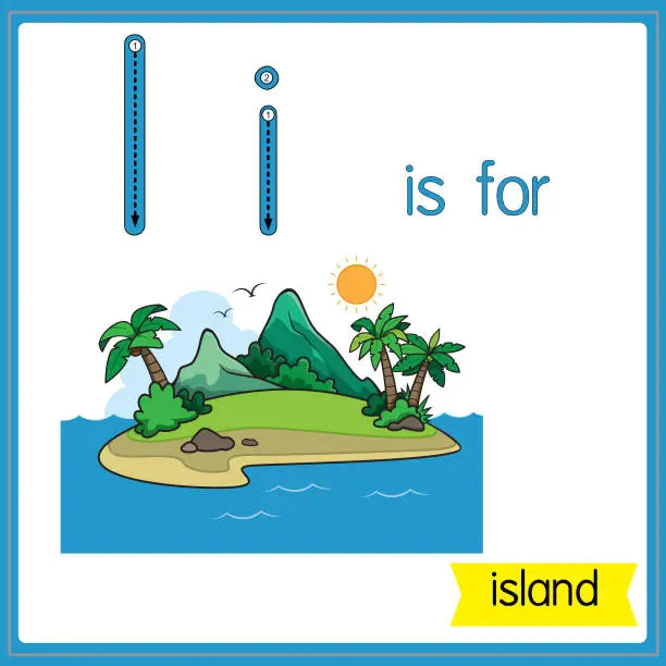 Vector illustration of Vector illustration for learning the alphabet For children with cartoon images. Letter I is for island.