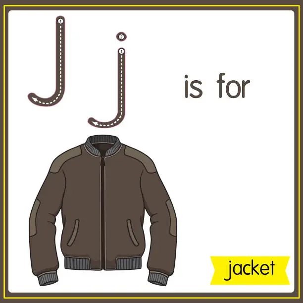 Vector illustration of Vector illustration for learning the alphabet For children with cartoon images. Letter J is for jacket.