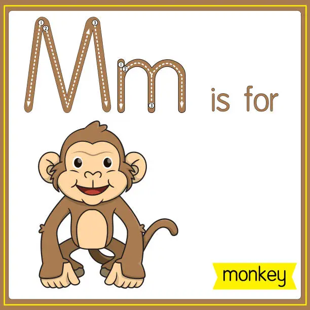 Vector illustration of Vector illustration for learning the alphabet For children with cartoon images. Letter M is for monkey.