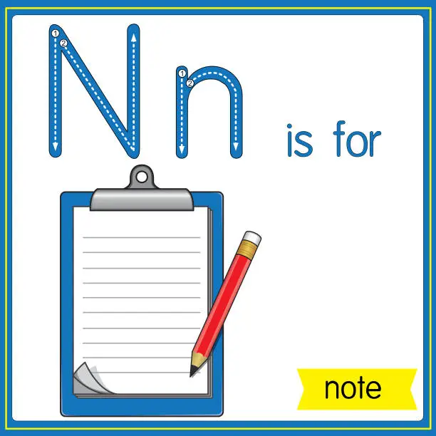 Vector illustration of Vector illustration for learning the alphabet For children with cartoon images. Letter N is for note.