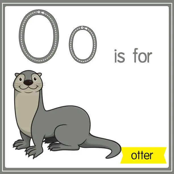 Vector illustration of Vector illustration for learning the alphabet For children with cartoon images. Letter O is for otter.