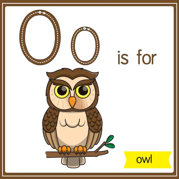 Vector illustration of Vector illustration for learning the alphabet For children with cartoon images. Letter O is for owl.