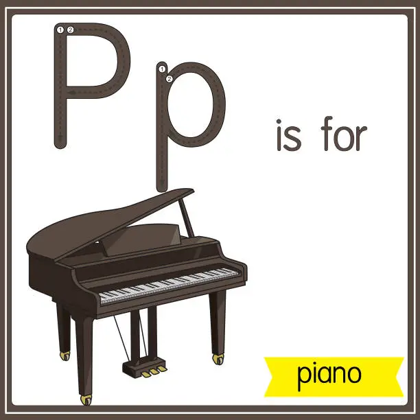 Vector illustration of Vector illustration for learning the alphabet For children with cartoon images. Letter P is for piano.