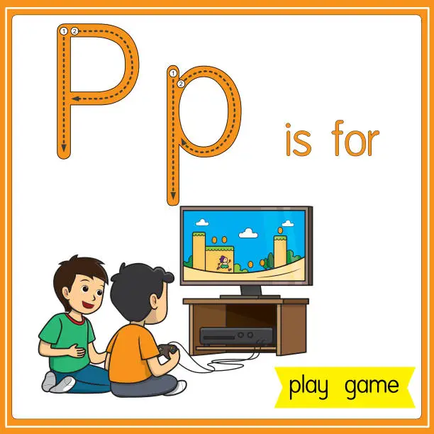 Vector illustration of Vector illustration for learning the alphabet For children with cartoon images. Letter P is for play game.