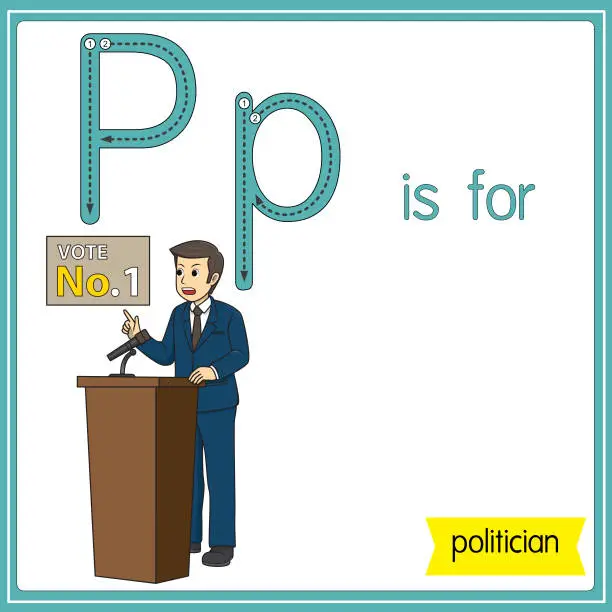 Vector illustration of Vector illustration for learning the alphabet For children with cartoon images. Letter P is for politician.