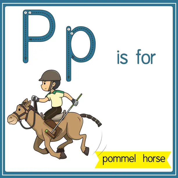 Vector illustration of Vector illustration for learning the alphabet For children with cartoon images. Letter P is for pommel horse.
