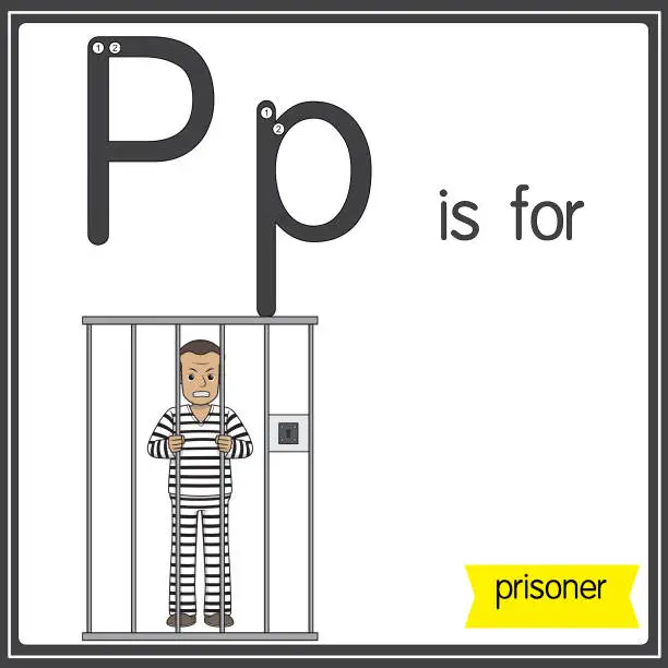 Vector illustration of Vector illustration for learning the alphabet For children with cartoon images. Letter P is for prisoner.