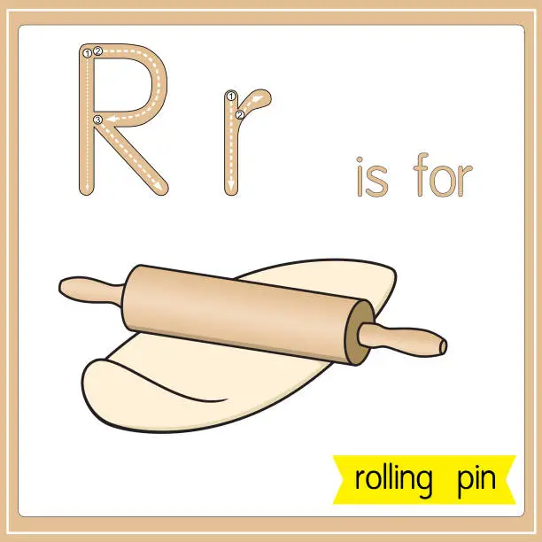 Vector illustration of Vector illustration for learning the alphabet For children with cartoon images. Letter R is for rolling pin.