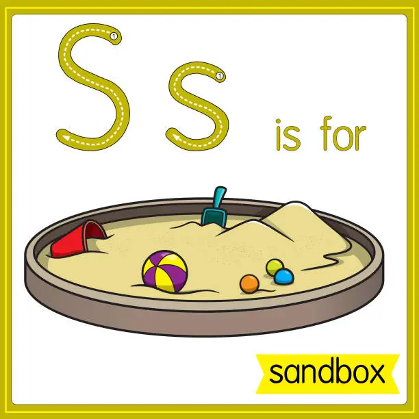 Vector illustration of Vector illustration for learning the alphabet For children with cartoon images. Letter S is for sandbox.
