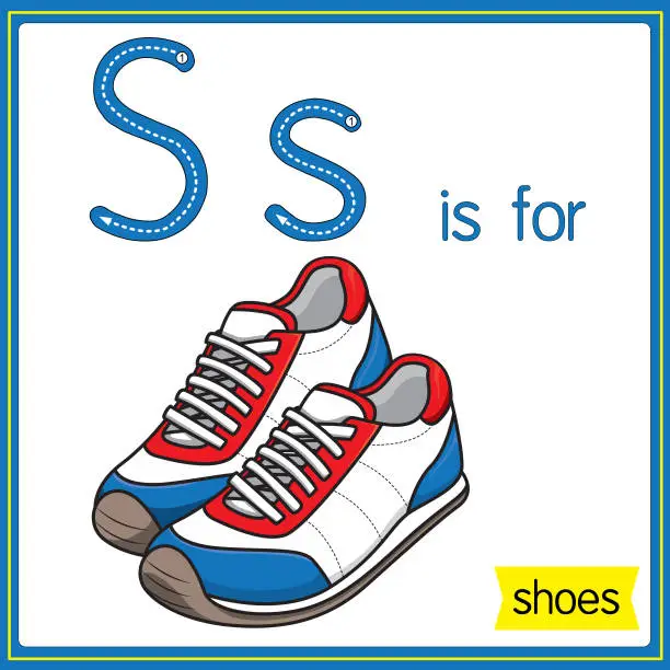 Vector illustration of Vector illustration for learning the alphabet For children with cartoon images. Letter S is for shoes.
