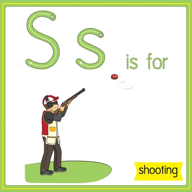 Vector illustration of Vector illustration for learning the alphabet For children with cartoon images. Letter S is for shooting.