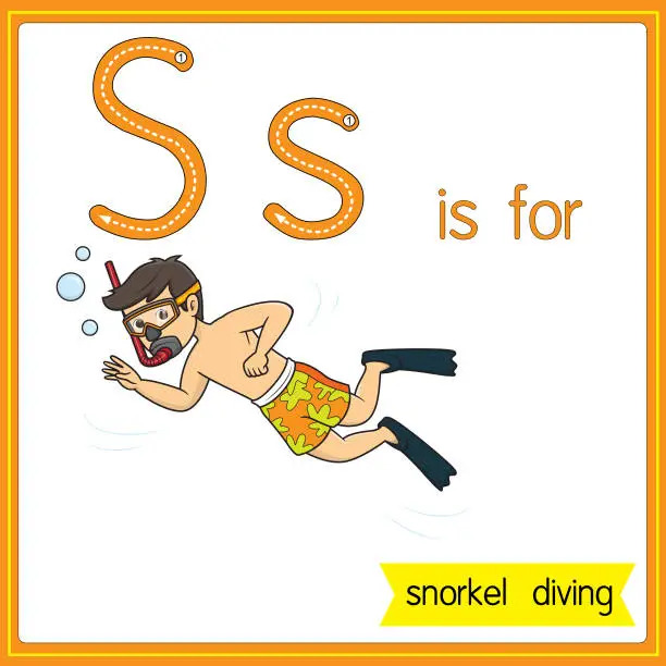 Vector illustration of Vector illustration for learning the alphabet For children with cartoon images. Letter S is for snorkel diving.