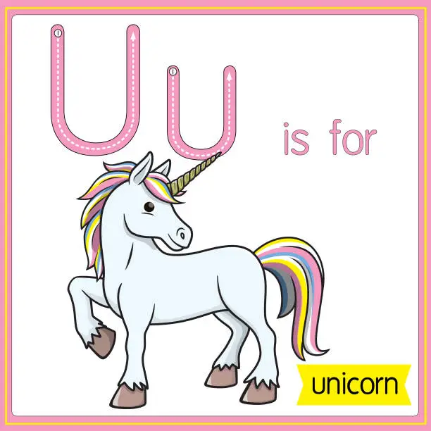 Vector illustration of Vector illustration for learning the alphabet For children with cartoon images. Letter U is for unicorn.