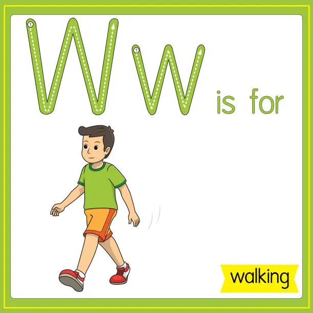 Vector illustration of Vector illustration for learning the alphabet For children with cartoon images. Letter W is for walking.