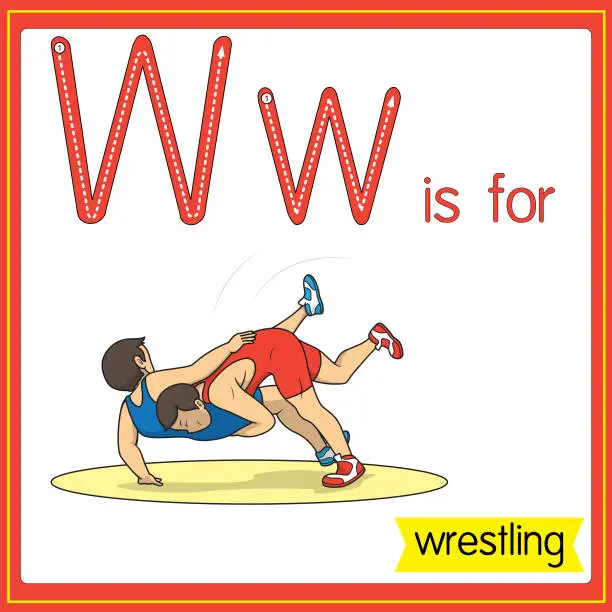 Vector illustration of Vector illustration for learning the alphabet For children with cartoon images. Letter W is for wrestling.