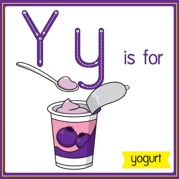 Vector illustration of Vector illustration for learning the alphabet For children with cartoon images. Letter Y is for yogurt.