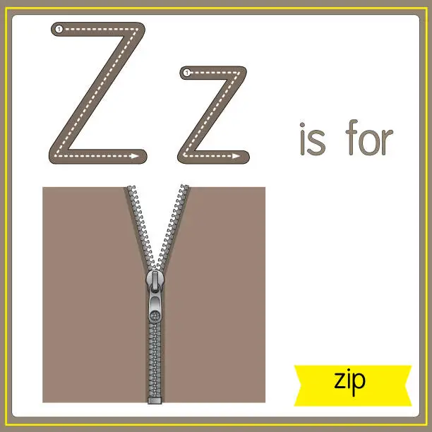 Vector illustration of Vector illustration for learning the alphabet For children with cartoon images. Letter Z is for zip.