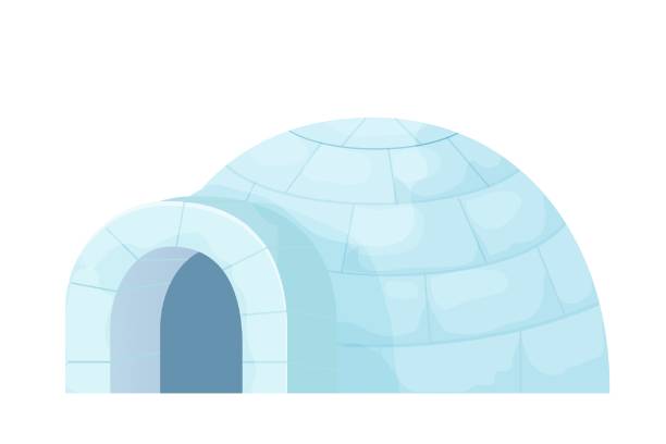 illustrazioni stock, clip art, cartoni animati e icone di tendenza di igloo tradizionale dalla neve in stile cartone animato isolato su sfondo bianco. ghiacciaia all'aperto, cultura inuit, casa anartica. illustrazione vettoriale - igloo