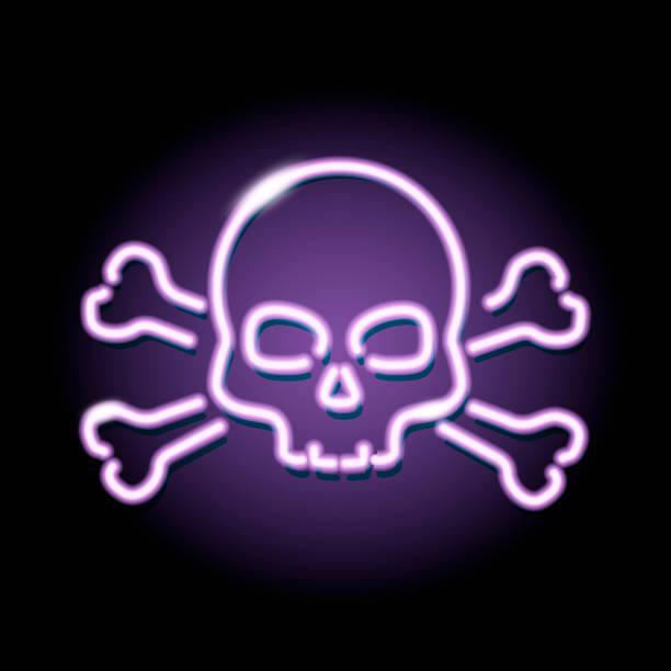 istock Neon skull and crossbones icon isolated on black background. Piracy, danger, death, Halloween concept. Night signboard style. Vector 10 EPS illustration. 1332586072