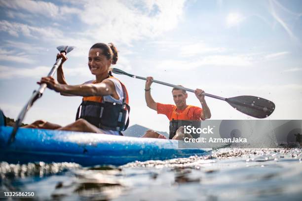 Action Portrait Of Spanish Kayakers Enjoying Morning Workout Stock Photo - Download Image Now