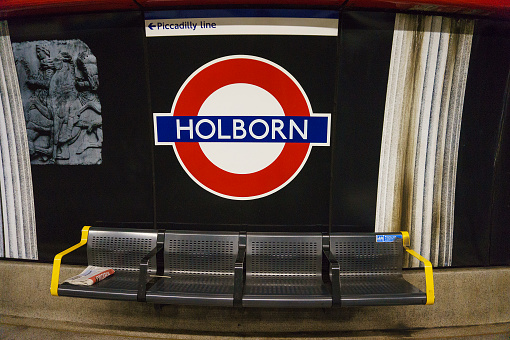 London, United kingdom - February 2017: Metro station sign Holborn on the central and piccadilly line in London, UK.