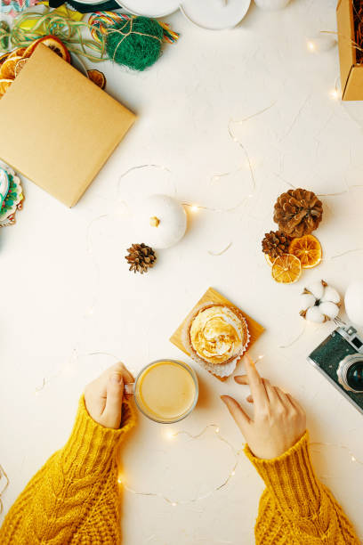 istock Festive Christmas breakfast with tartlet and coffee. 1332591249