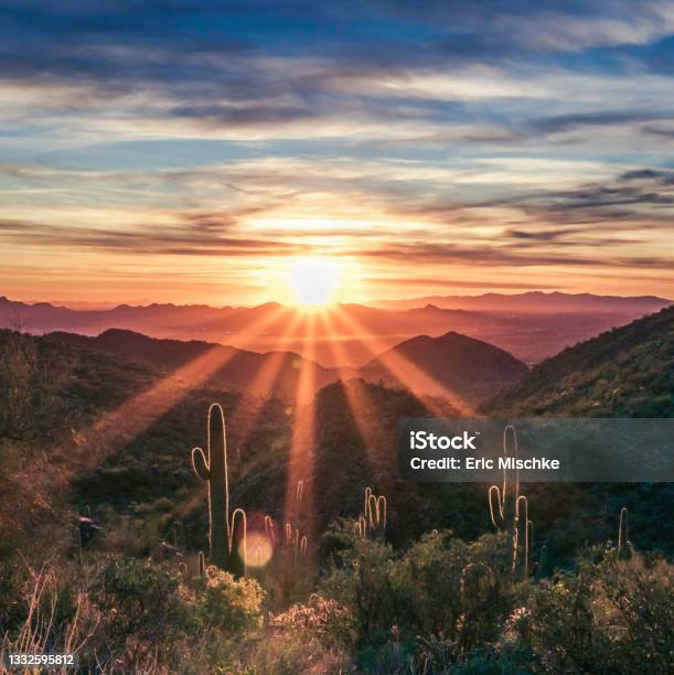 Sunset Over The Mcdowell Sonoran Conservancy Stock Photo - Download Image Now - Arizona, Desert Area, Scottsdale - Arizona