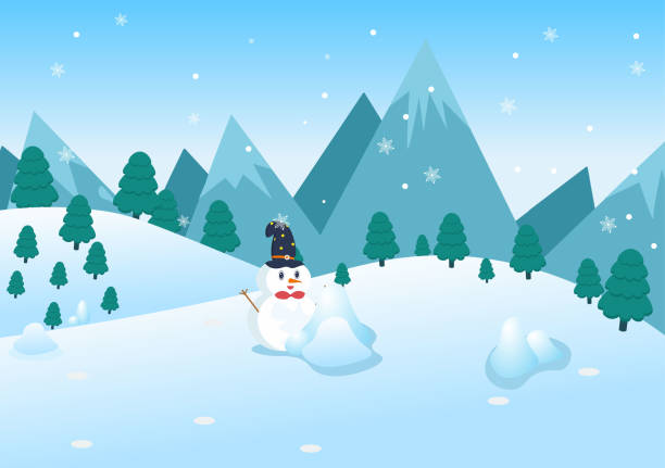 istock Christmas Winter Landscape and New Year Background Vector Illustration With a View Of Falling White Snow, Trees, Mountains In Flat Style Design 1332602856