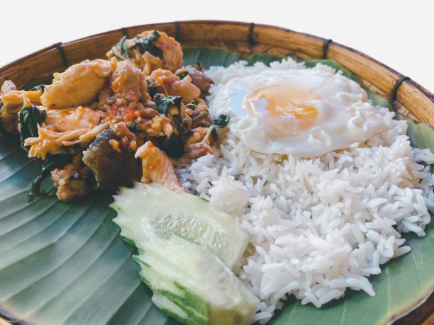 istock Rice topped with stir-fried pork or beef and basil 1332607338