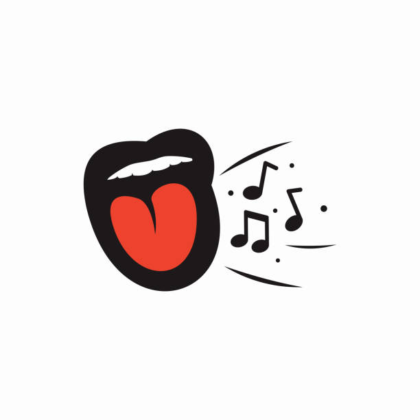 illustrazioni stock, clip art, cartoni animati e icone di tendenza di design del modello di logo mouth sing - singing