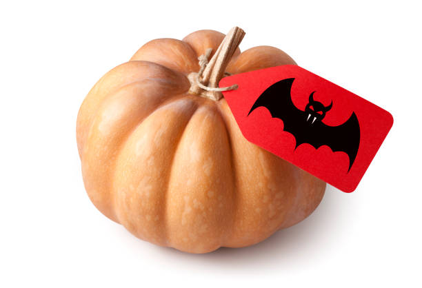istock Halloween. Pumpkin with bat tag. 1332614522