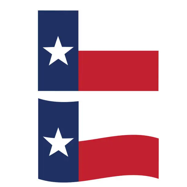 Vector illustration of Texas flag on white background. wave Texas flag sign. Texas state symbol. flat style.