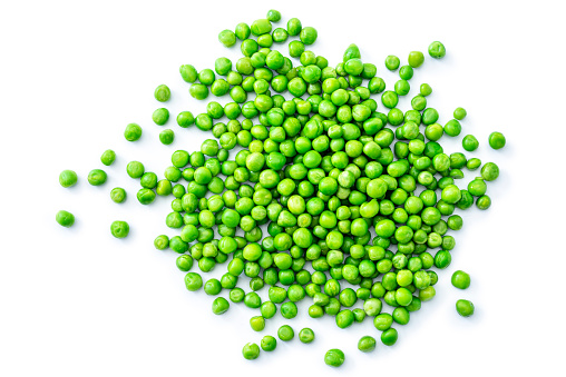 green peas on white background.