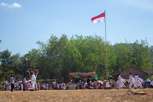 Bekasi/ Indonesia - 06 august 2021: villagers celebrate Indonesia's independence event in surusunda village, Cilacap 17 august 2019