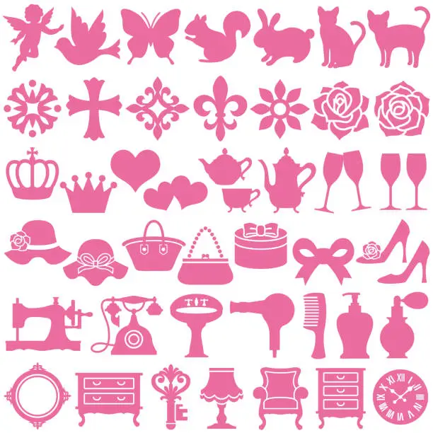 Vector illustration of Set of girly icons. vector illustration.