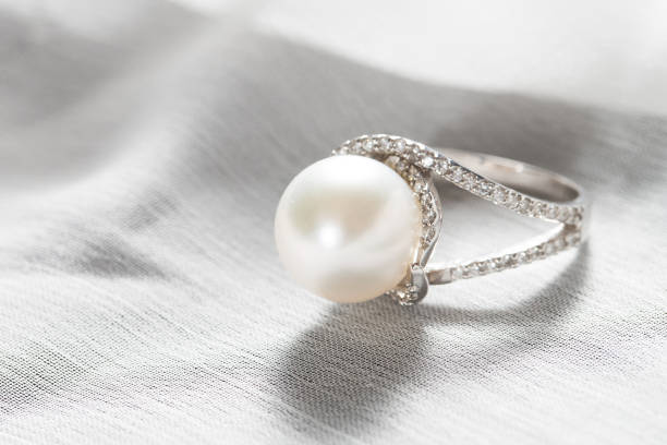 istock Ring with pearl and diamonds,silver ring with pearl and diamonds 1332631418