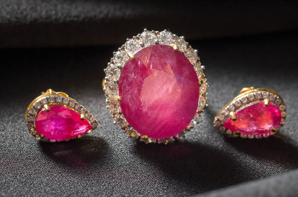 istock diamond ring and earring pink gem accessories set 1332631577