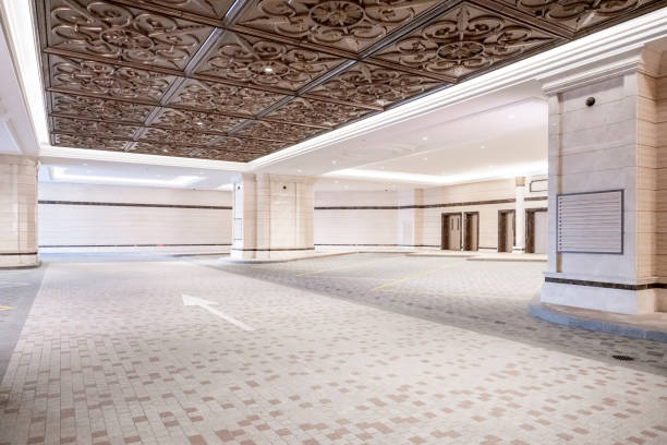 istock Hotel entrance, lobby, empty, plaza, background 1332632713