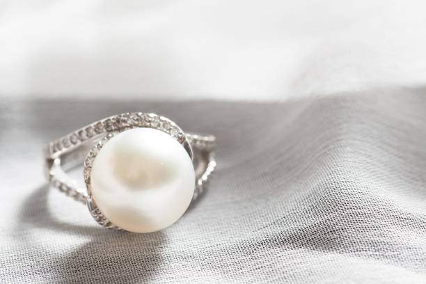 istock Ring with pearl and diamonds,silver ring with pearl and diamonds 1332632734