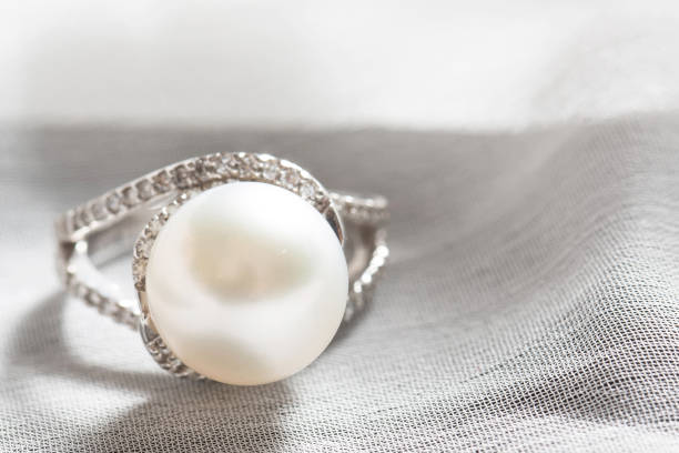 istock Ring with pearl and diamonds,silver ring with pearl and diamonds 1332632750